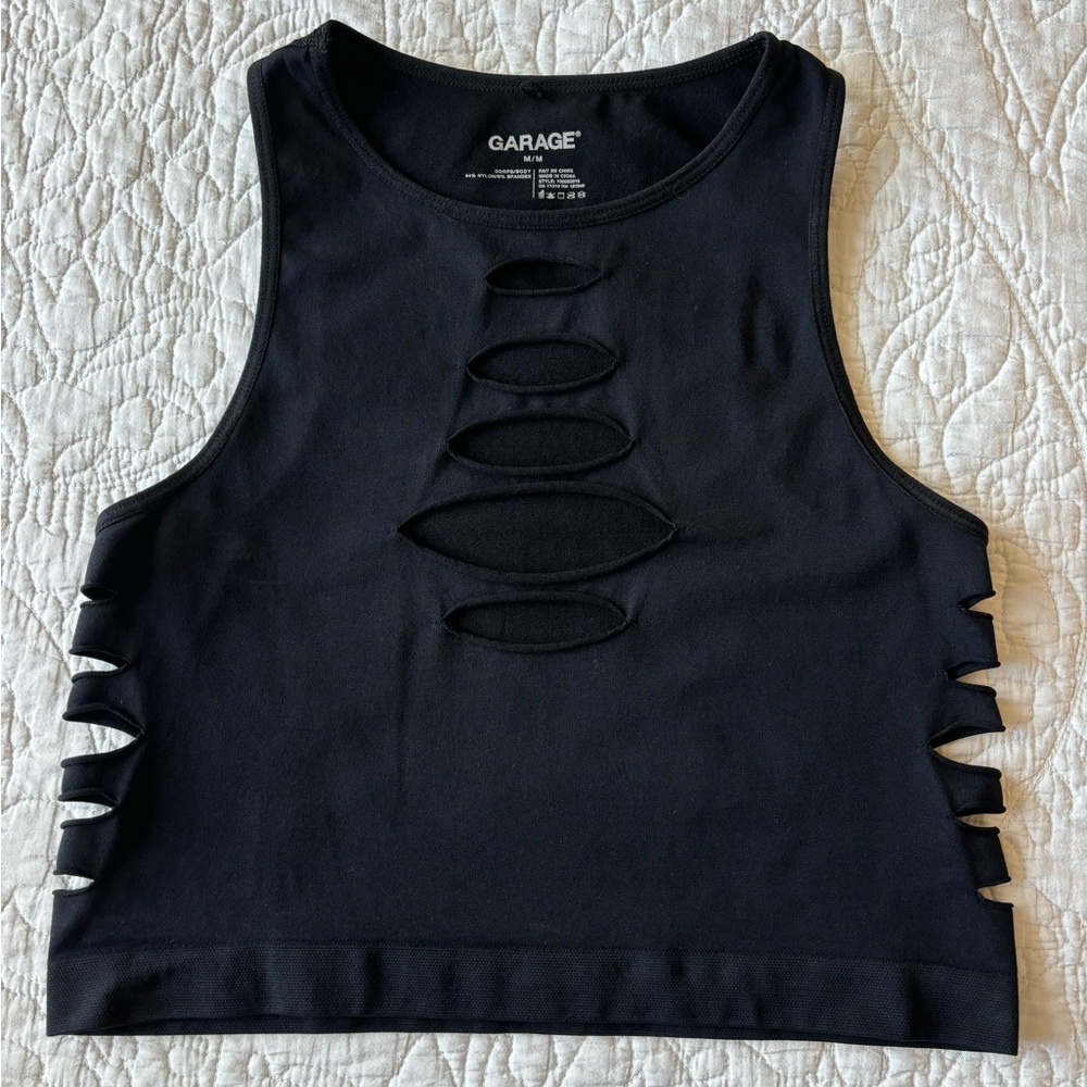 Garage Black Sleeveless Cutout Crop Tank Top